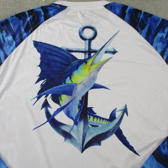 Palmyth Shirt Mens Extra Large Blue White Performance Fishing Long Sleeve UPF - Picture 2 of 11